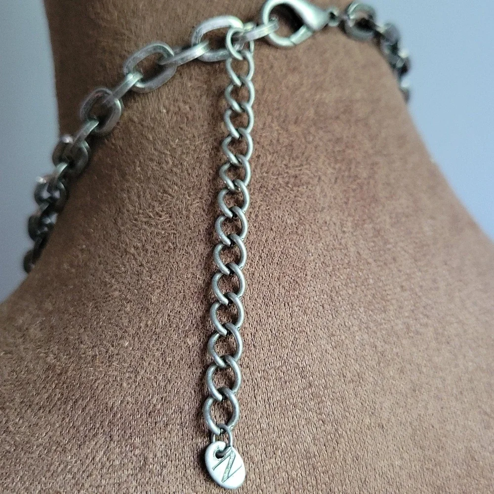 Silver Tone Chunky Mixed Link Heart‎ Pendant Necklace 32